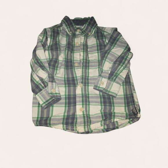 Oshkosh Green Plaid Button Down Shirt Size 24 Months - Picture 1 of 5